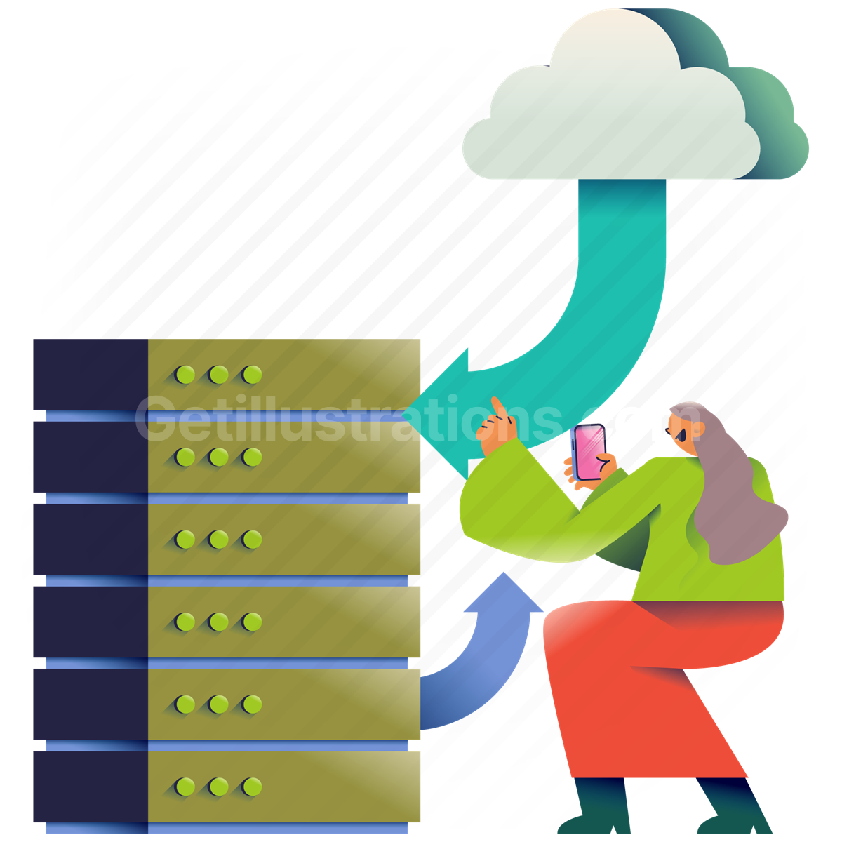 server, rack, data, database, cloud, sync, transfer, backup, mobile, smartphone